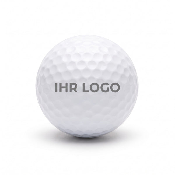 Logogolfball, weiß, mit Platzhalter YOUR LOGO auf reinweißem Hintergrund